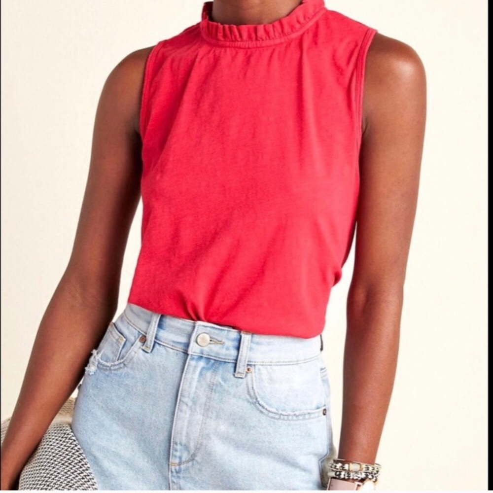 Anthropologie red ruffle collar sleeveless top  sm